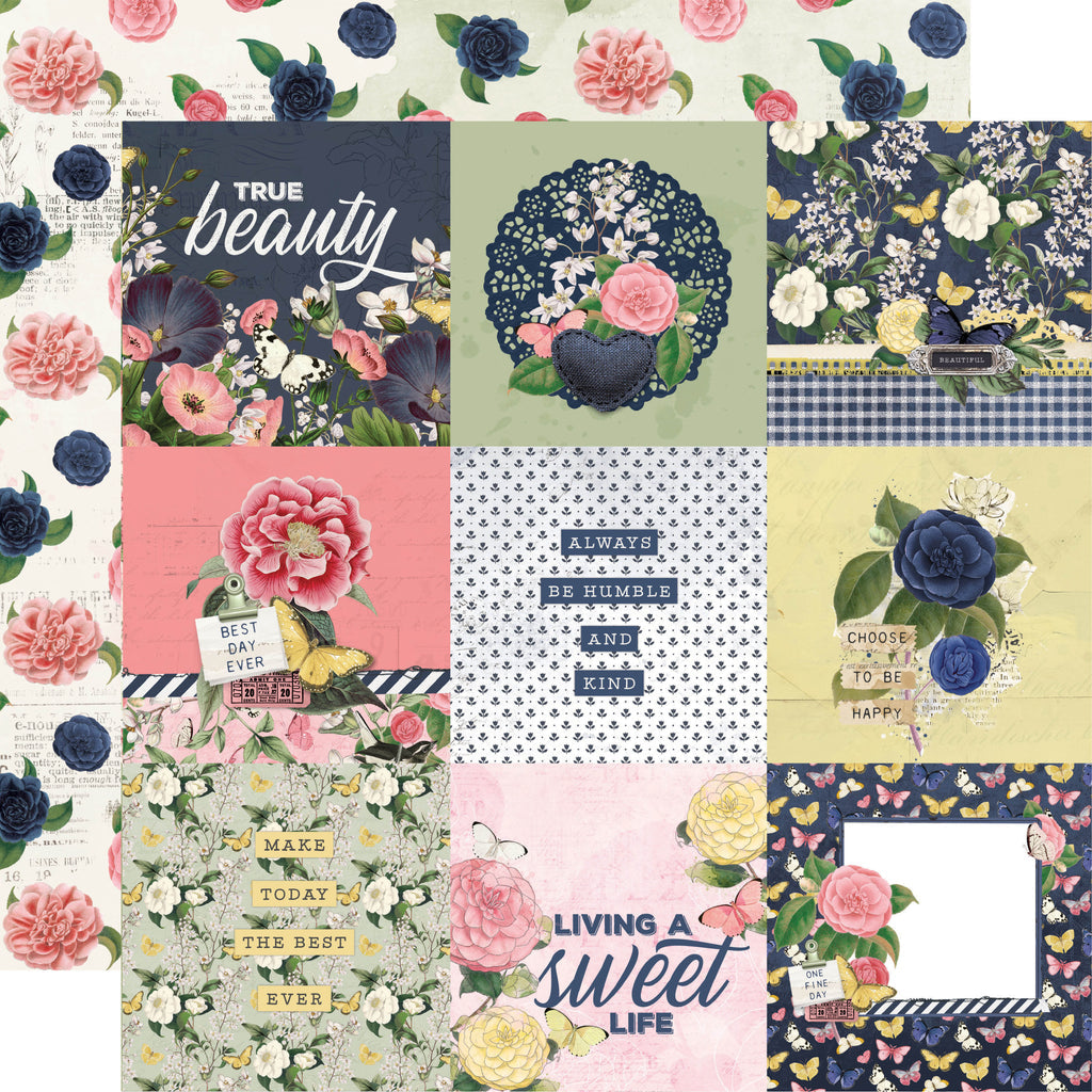 Simple Stories Simple Vintage Indigo Garden 4X4 ELEMENTS 12x12 Scrapbook Paper Scrapbooksrus