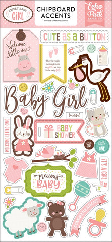 Echo Park 6"x12" SWEET BABY GIRL  Chipboard  Phrases 34 pc Scrapbooksrus