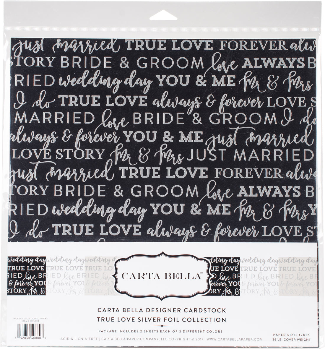 Carta Bella TRUE LOVE SILVER FOIL Collection 12&quot;X12&quot; Kit