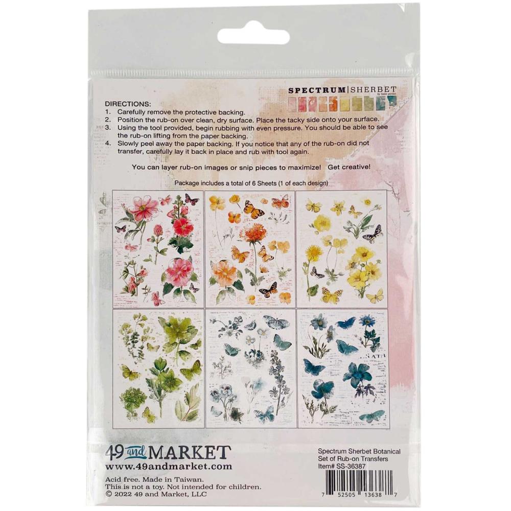 49 and Market Spectrum Sherbet BOTANICALS RUB-ON TRANSFER SET