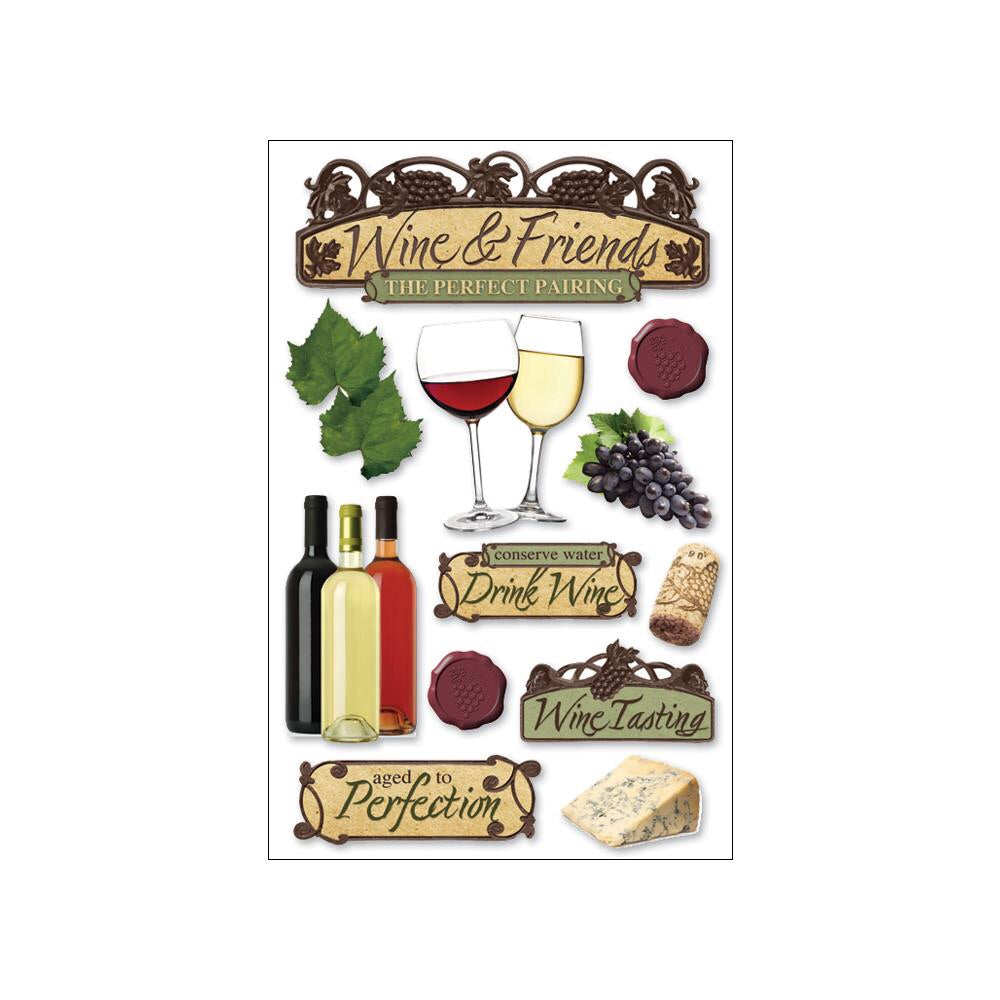Paper House 3D WINE &amp; FRIENDS Stickers 12pc Perfect Pairing Scrapbooksrus