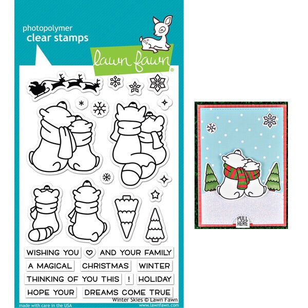 Lawn Fawn WINTER SKIES Clear Stamps 27 pc Scrapbooksrus