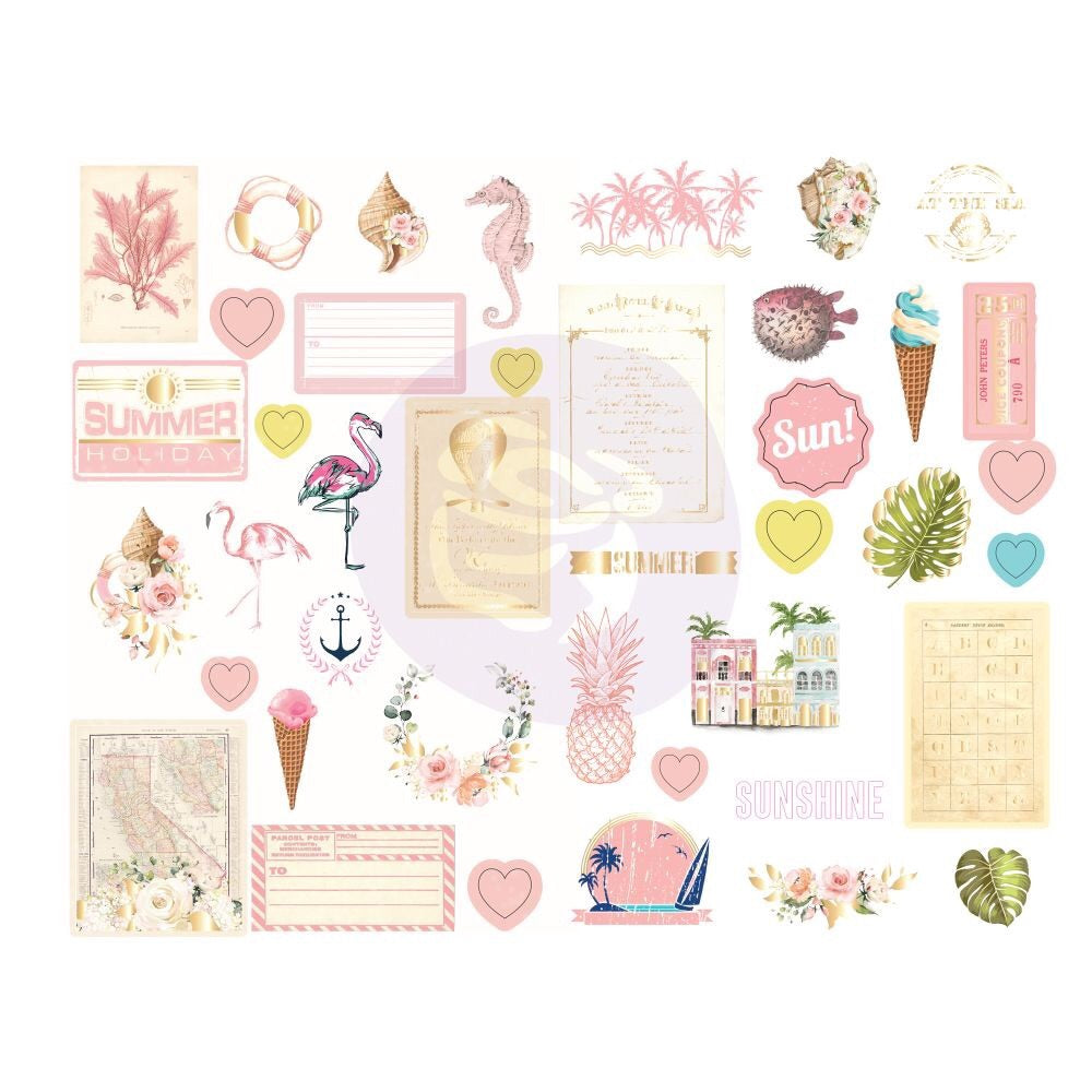 Prima GOLDEN COAST Chipboard Stickers 41 pc. Scrapbooksrus