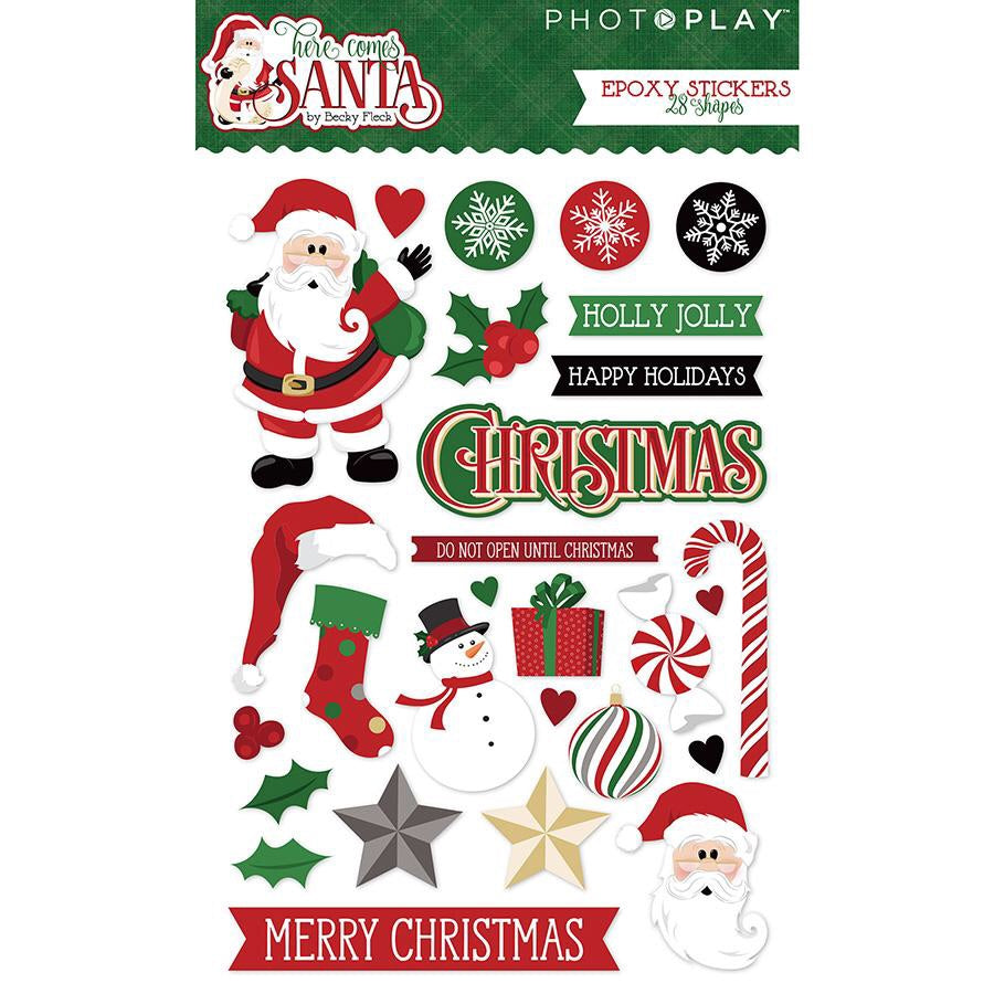 PhotoPlay HERE COMES SANTA STICKER Epoxy Shapes 28pc