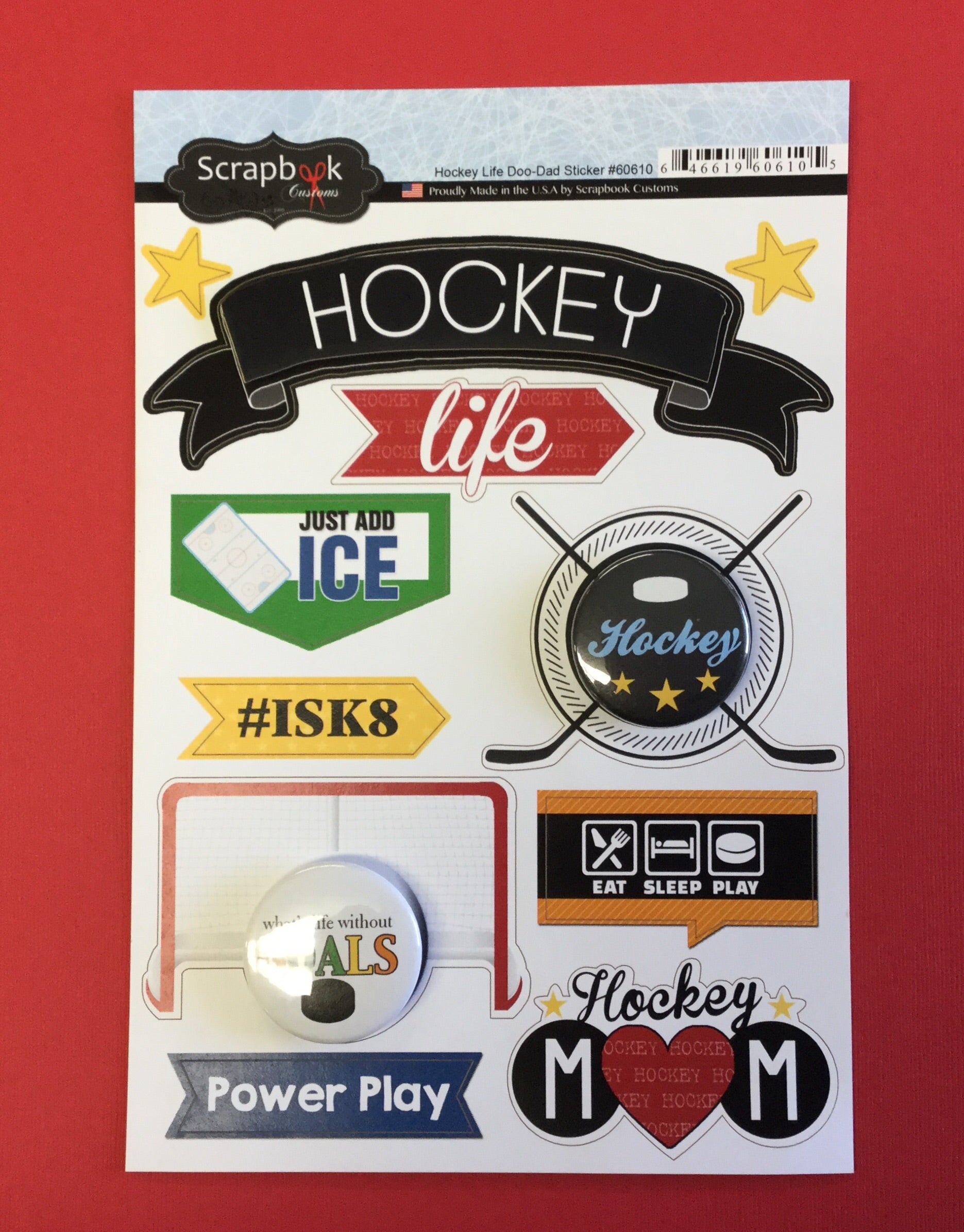 HOCKEY LIFE DOO-DAD Sports 6x9&quot; Dimensional Stickers 16pc Misprint Scrapbooksrus