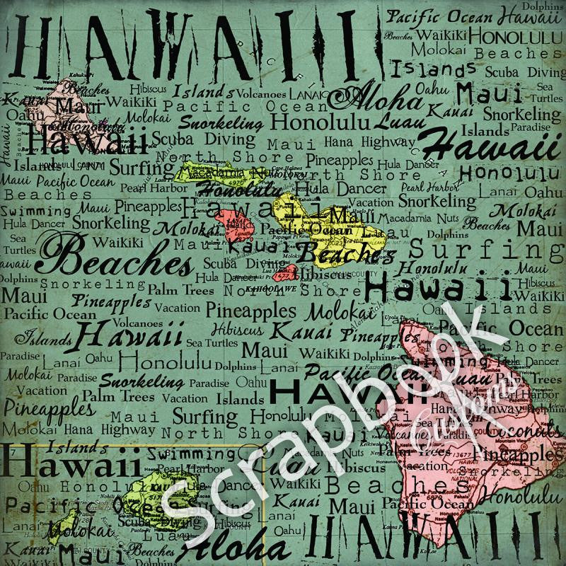 HAWAII MAP 12&quot;X12&quot; Scrapbook Customs Paper