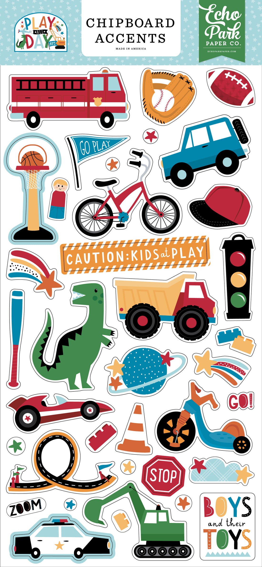 Echo Park PLAY ALL DAY BOY Chipboard Accents Scrapbook Stickers