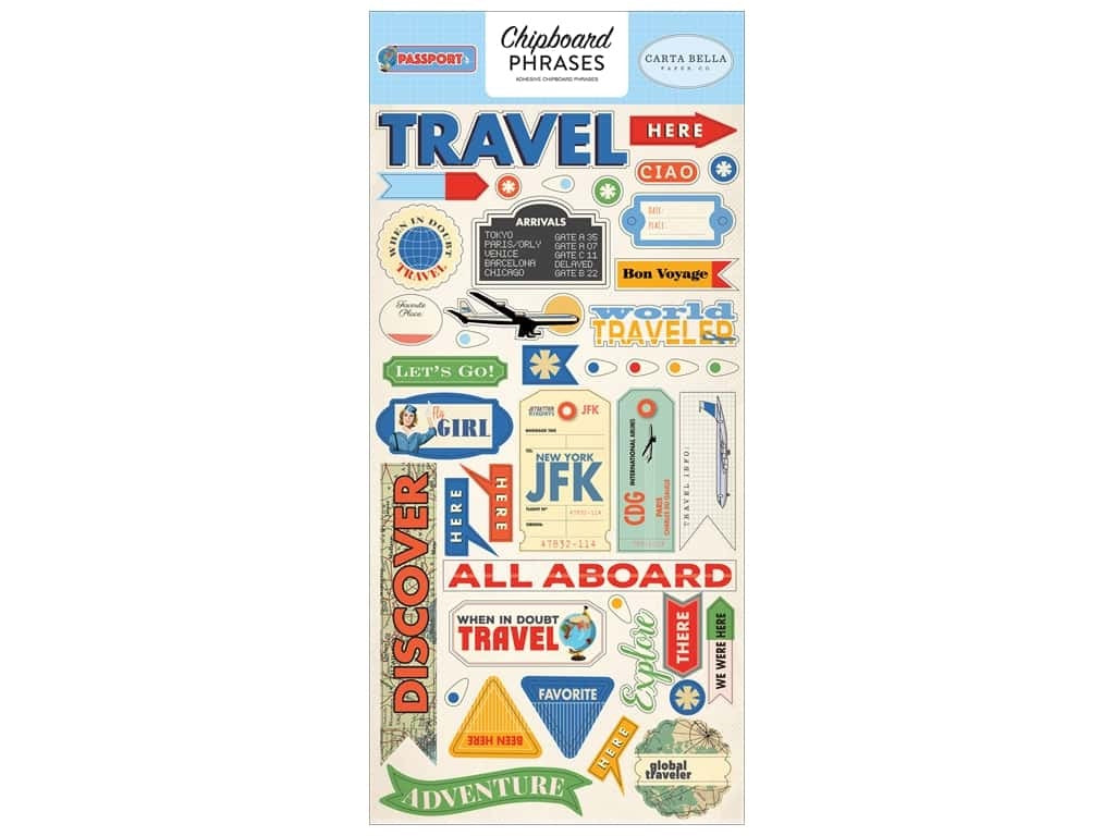 Carta Bella 6"x12" PASSPORT Chipboard  Phrases 44pc Scrapbooksrus