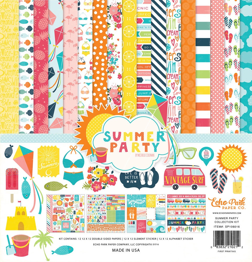 Echo Park SUMMER PARTY 12&quot;X12&quot; 14pc Scrapbook Kit Scrapbooksrus