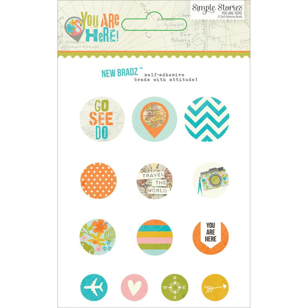 Simple Stories YOU ARE HERE Self Adhesive Brads 13pc