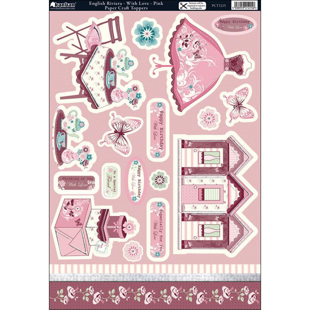 Kanban ENGLISH RIVIERA With Love Pink Toppers 2pc - Scrapbook Kyandyland