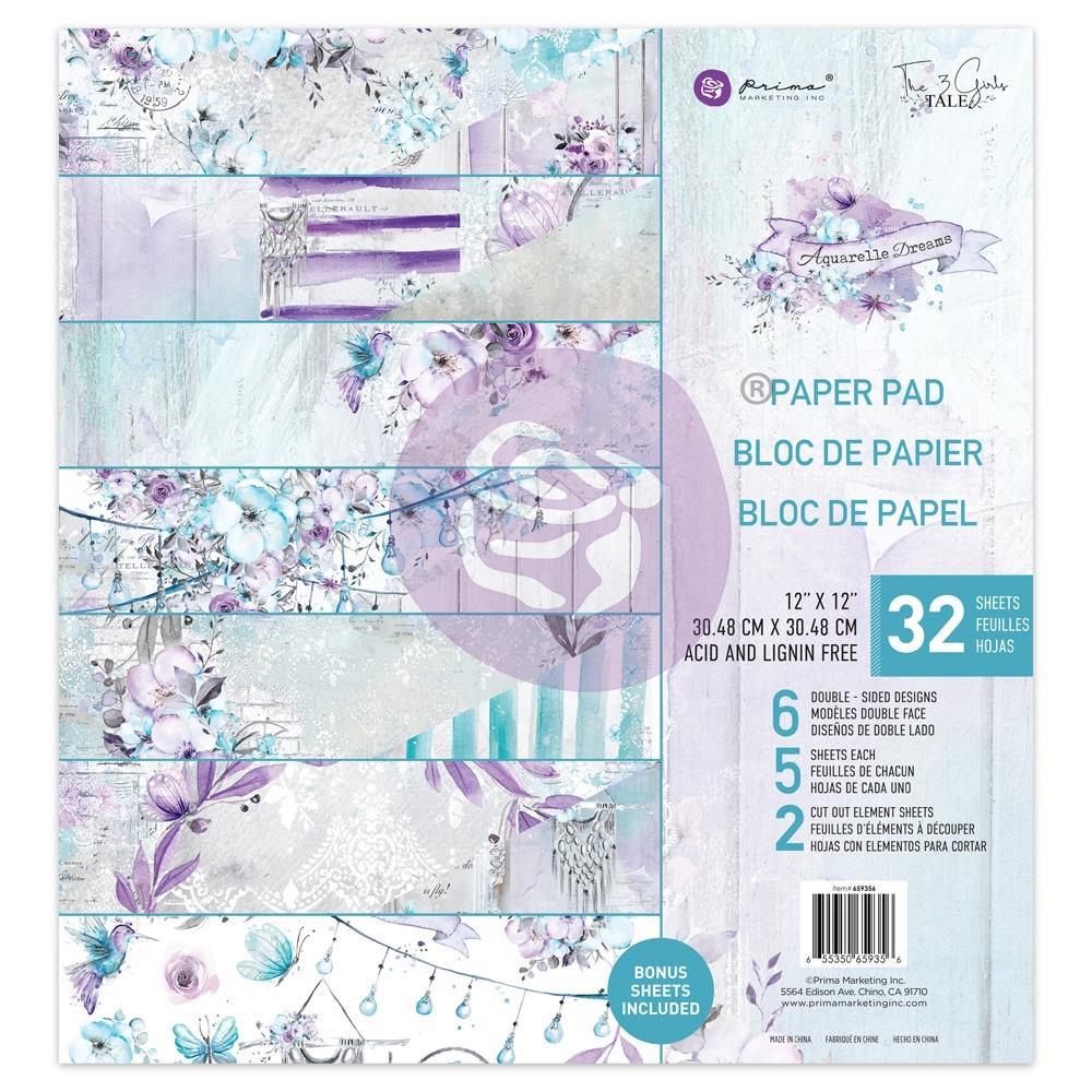 Prima AQUARELLE DREAMS 12"X12" Scrapbook Paper Pad 32 sheets
