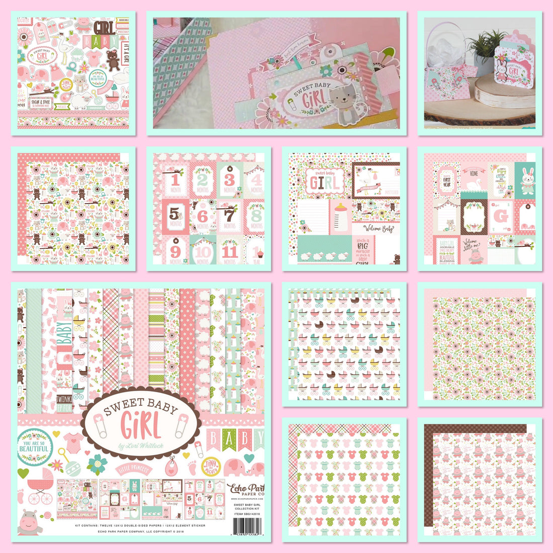 Echo Park SWEET BABY GIRL 12"X12" 13pc. Scrapbook Kit Scrapbooksrus