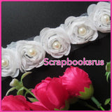 Fabric Ribbon Roses with Pearls @Scrapbooksrus Las Vegas