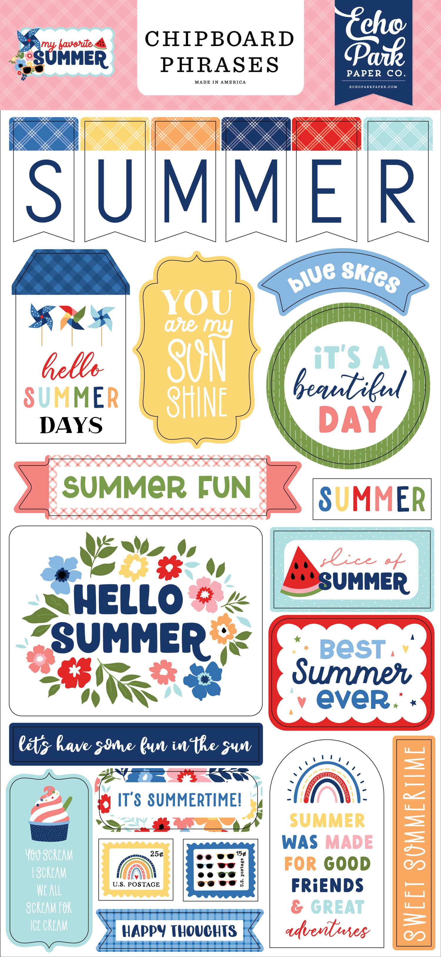 Echo Park MY FAVORITE SUMMER Chipboard Phrases 25pc Scrapbooksrus