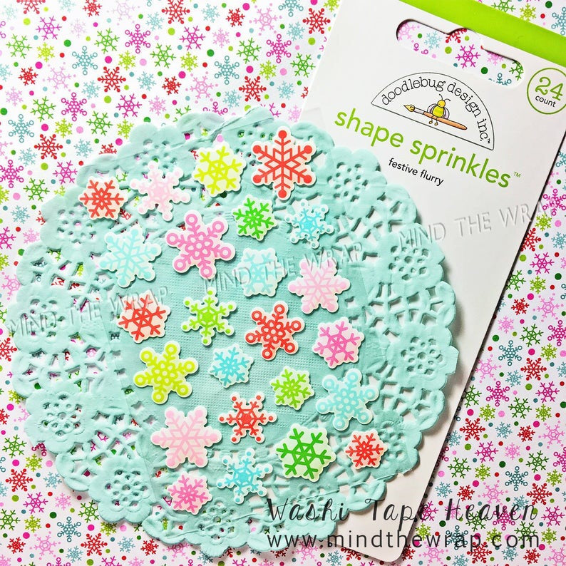 Doodlebug FESTIVE FLURRY Shape Sprinkles Stickers 24pc Scrapbooksrus