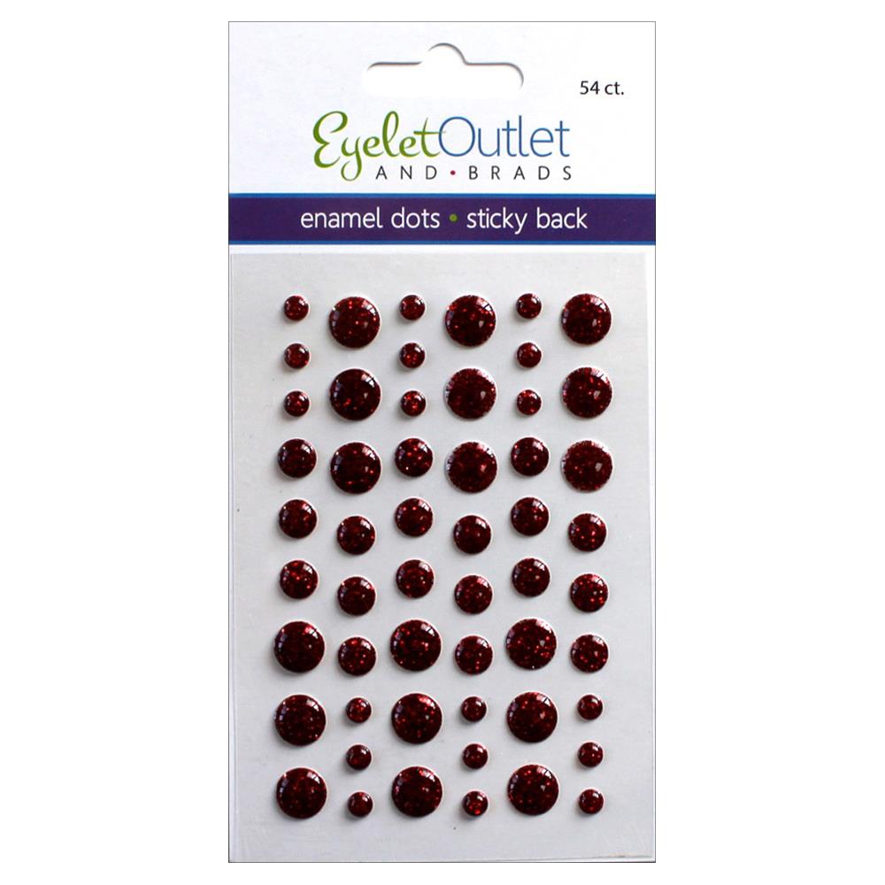 EyeLet Outlet ENAMEL DOTS GLITTER RED Sticky Back 54pc