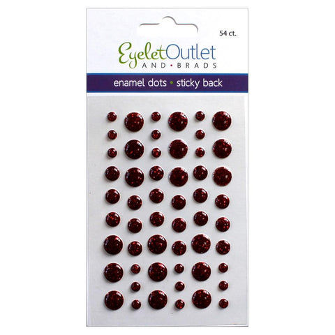 EyeLet Outlet ENAMEL DOTS GLITTER RED Sticky Back 54pc