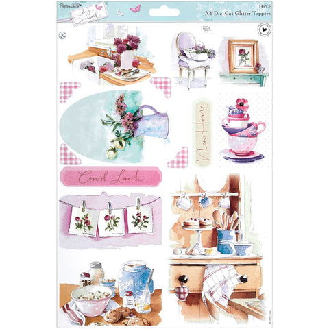 Docrafts Papermania HOME Glitter Die-Cut Toppers 14pc - Scrapbook Kyandyland