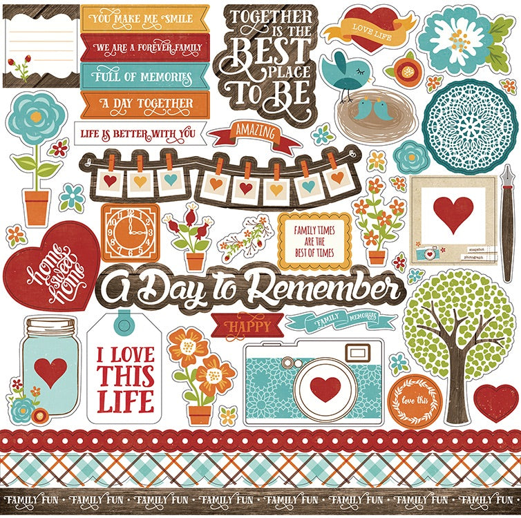 Echo Park I Love Family ELEMENT STICKERS 12”X12” Sheet Scrapbooksrus