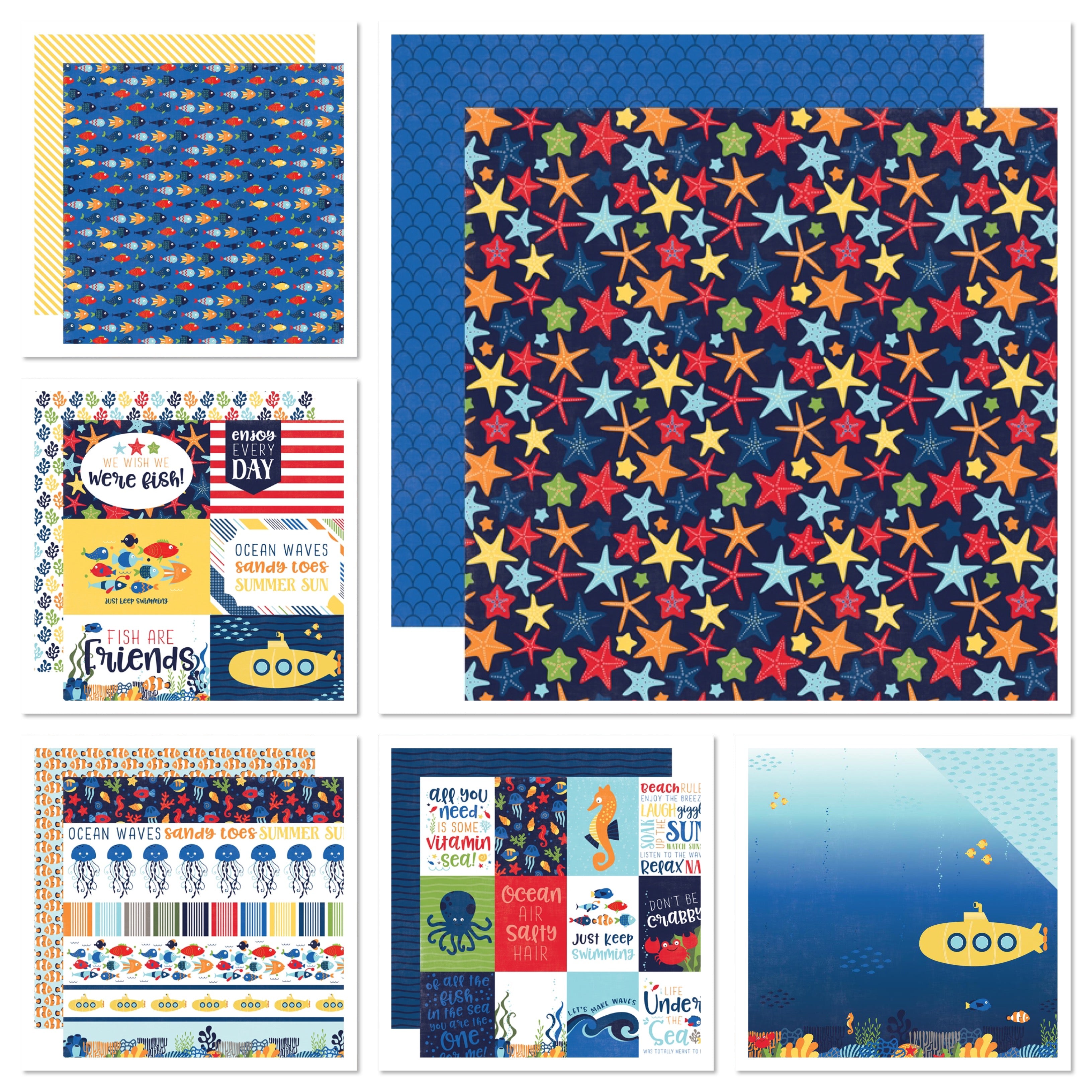 Echo Park UNDER THE SEA Scrapbook Paper Kit 12”X12” 10pc