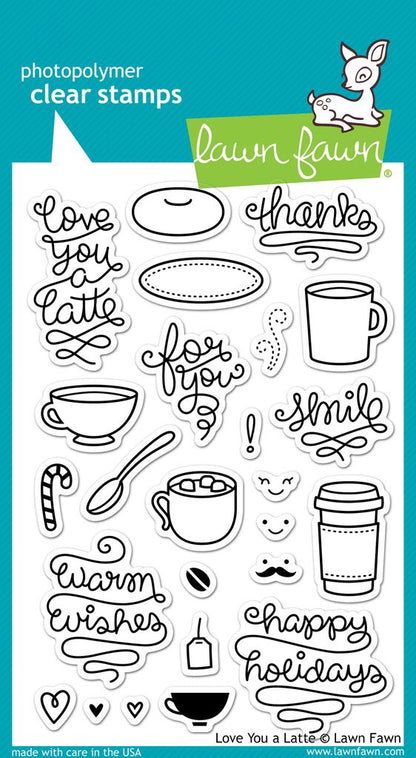 Lawn Fawn LOVE YOU A LATTE Clear Stamps 25pc