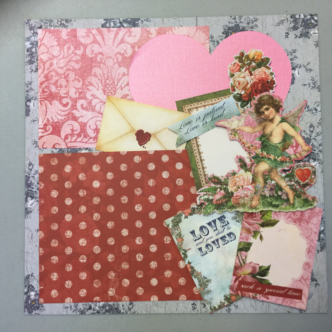 Premade Scrapbook Page BLUE VINTAGE LOVE (1) 12&quot;x12&quot; Scrapbooksrus Las Vegas