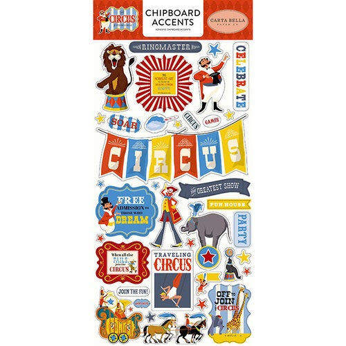 Carta Bella THE CIRCUS 6&quot;x12&quot; Chipboard Accent Sticker 31pc