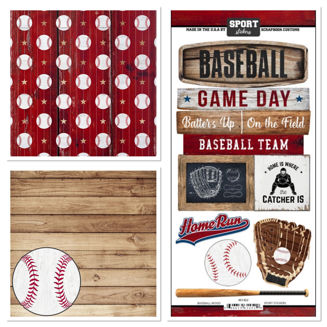 BASEBALL ON WOOD 12X12 Scrapbook Sports Kit Scrapbooksrus Las Vegas