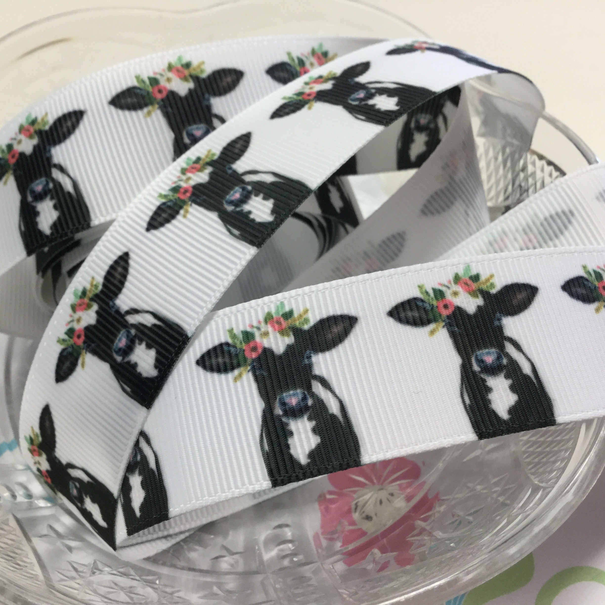 Floral Cow Grosgrain Ribbon 1 yard Scrapbooksrus Scrapbook Store