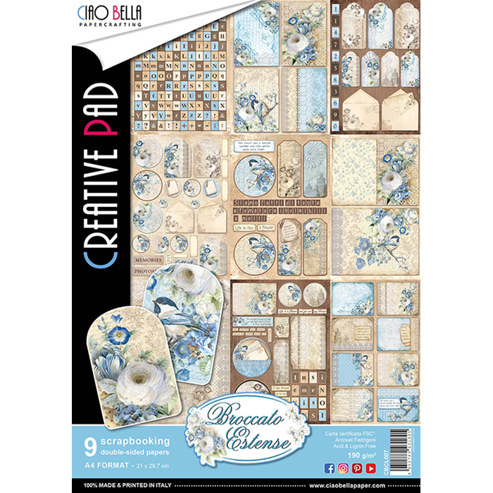 Ciao Bella BROCATTO ESTENSE A4 Paper Pad 9 sheets Scrapbooksrus