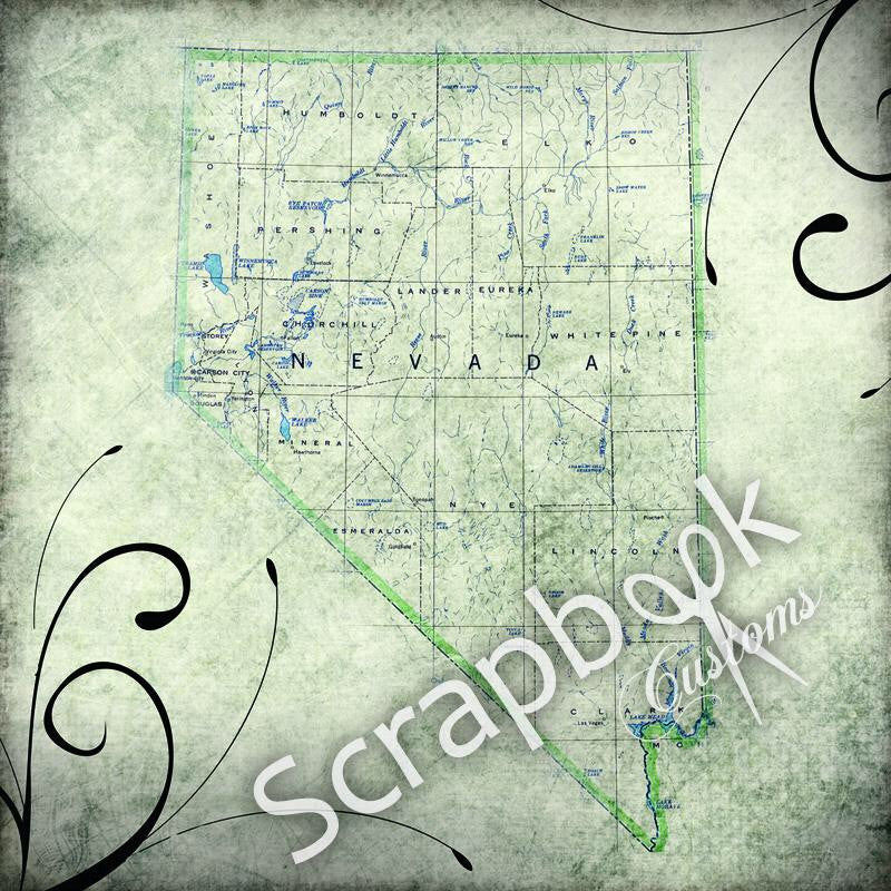 NEVADA Travel Map 12"X12" Custom Travel Paper LV - Scrapbook Kyandyland