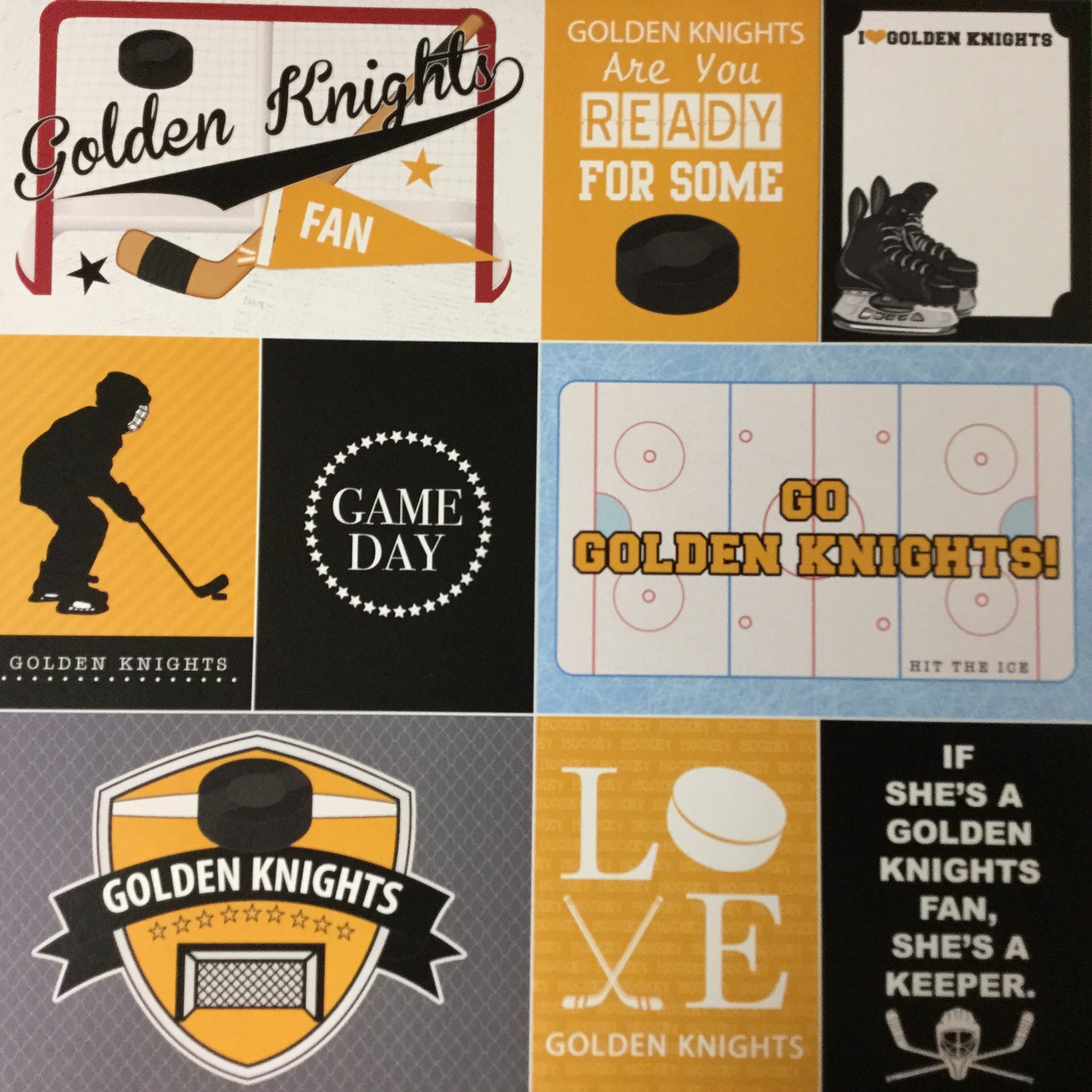 Golden Knights PRIDE HOCKEY KIT Yellow 12&quot;X12&quot; Scrapbook Paper 12 Sheets