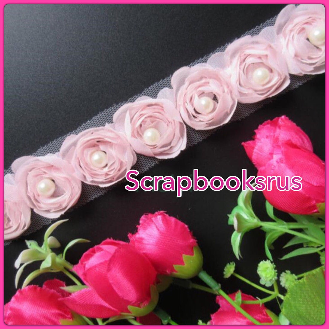 Fabric Ribbon Roses with Pearls @Scrapbooksrus Las Vegas