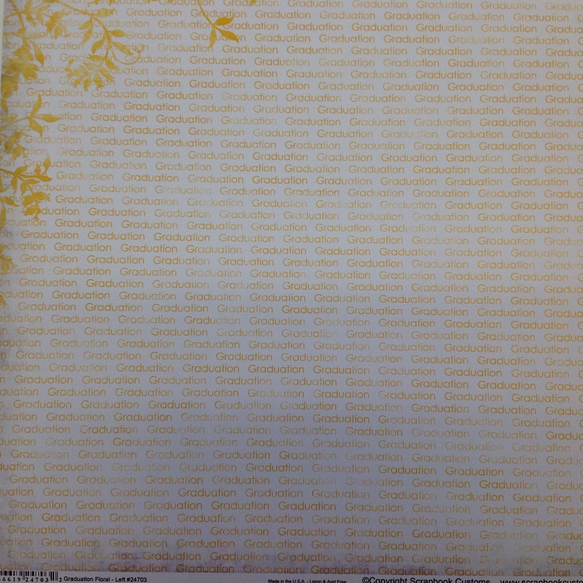 GRADUATION FLORAL LEFT YELLOW 12&quot;X12&quot; Scrapbook Customs Paper