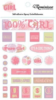 Reminisce GENUINE GIRL Epoxy Embellishments 26pc. Scrapbooksrus