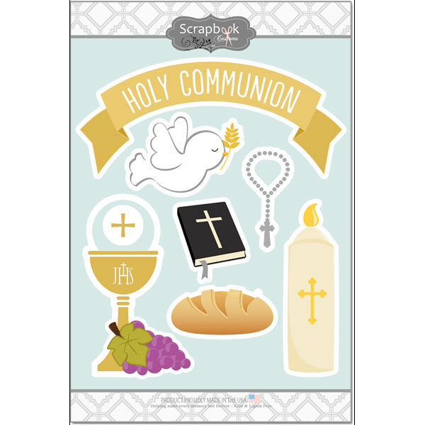 Scrapbook Customs HOLY COMMUNION 8&quot;X6&quot; STICKERS 7pc - Scrapbook Kyandyland