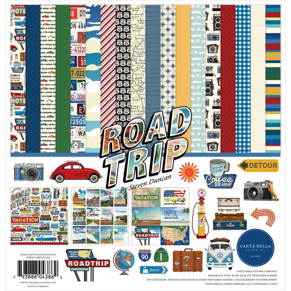 Carta Bella ROAD TRIP Collection Kit 12"X12" Scrapbook Sheets