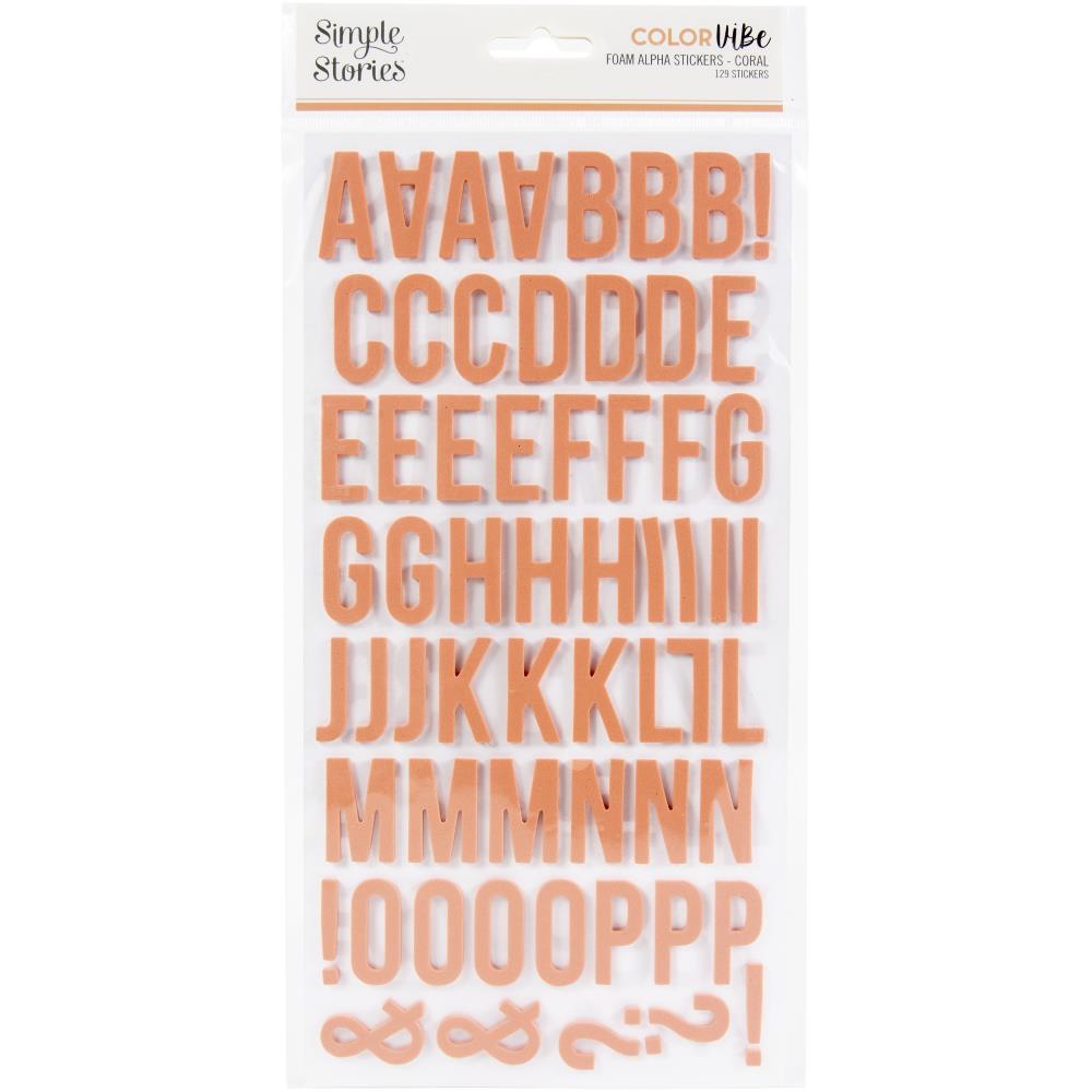 Simple Stories COLORVIBE CORAL  Foam Alpha Letter Stickers Scrapbooksrus