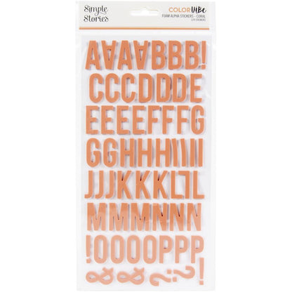 Simple Stories COLORVIBE CORAL  Foam Alpha Letter Stickers Scrapbooksrus