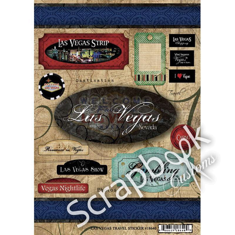 Scrapbook Customs LAS VEGAS TRAVEL 10&quot;X 7&quot; Stickers LV 14 pc - Scrapbook Kyandyland