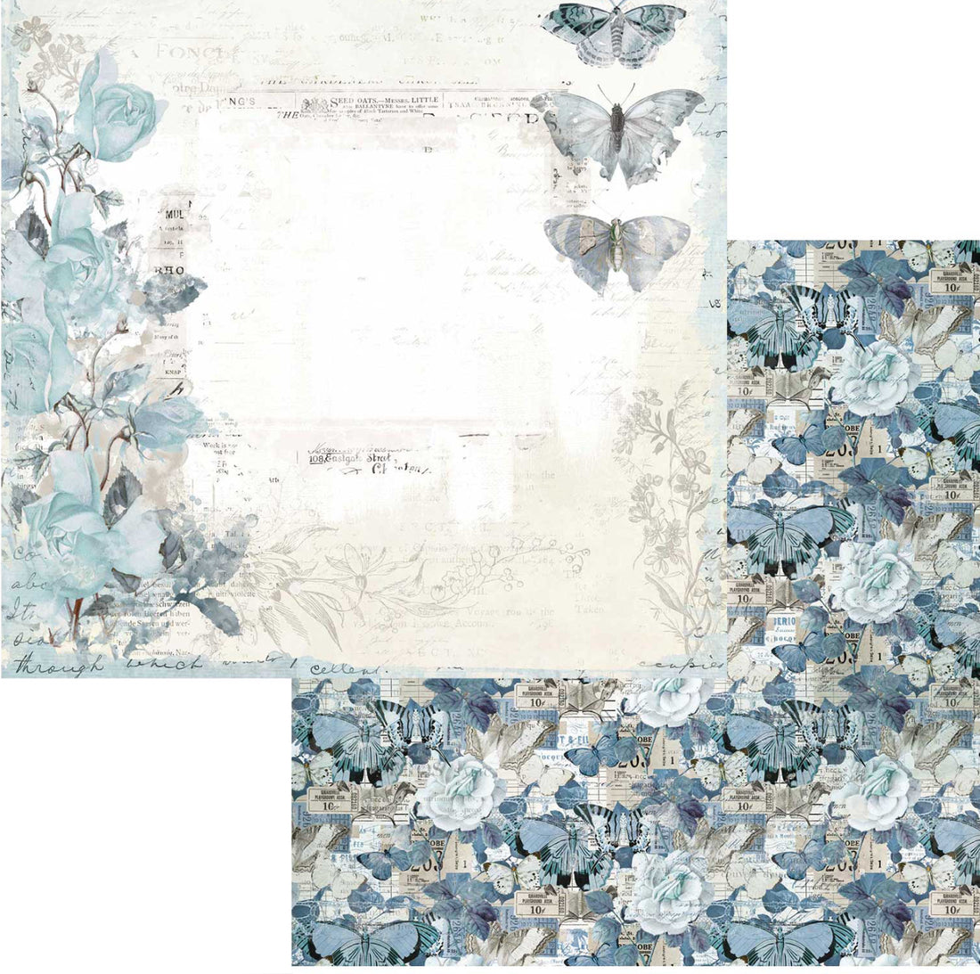 49 and Market Vintage Artistry Serenity FLUTTERING TRIO 12"X12" Scrapbook Paper