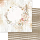 Asuka Studio Dusty Blue Floral NATURAL WREATH 12” x 12” Scrapbook Paper