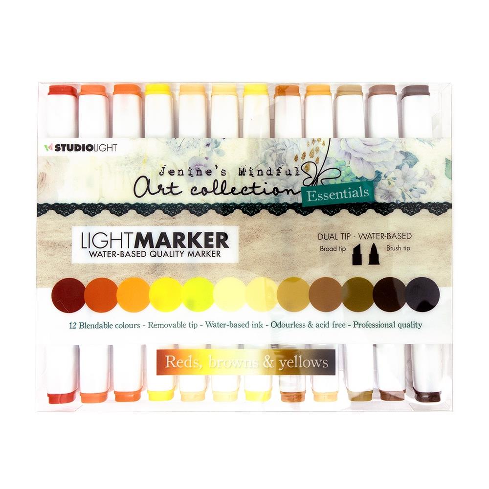 Jenine’s Mindful Light Markers REDS BROWNS YELLOWS Water-Based Art Dual Tip 12pc Scrapbooksrus