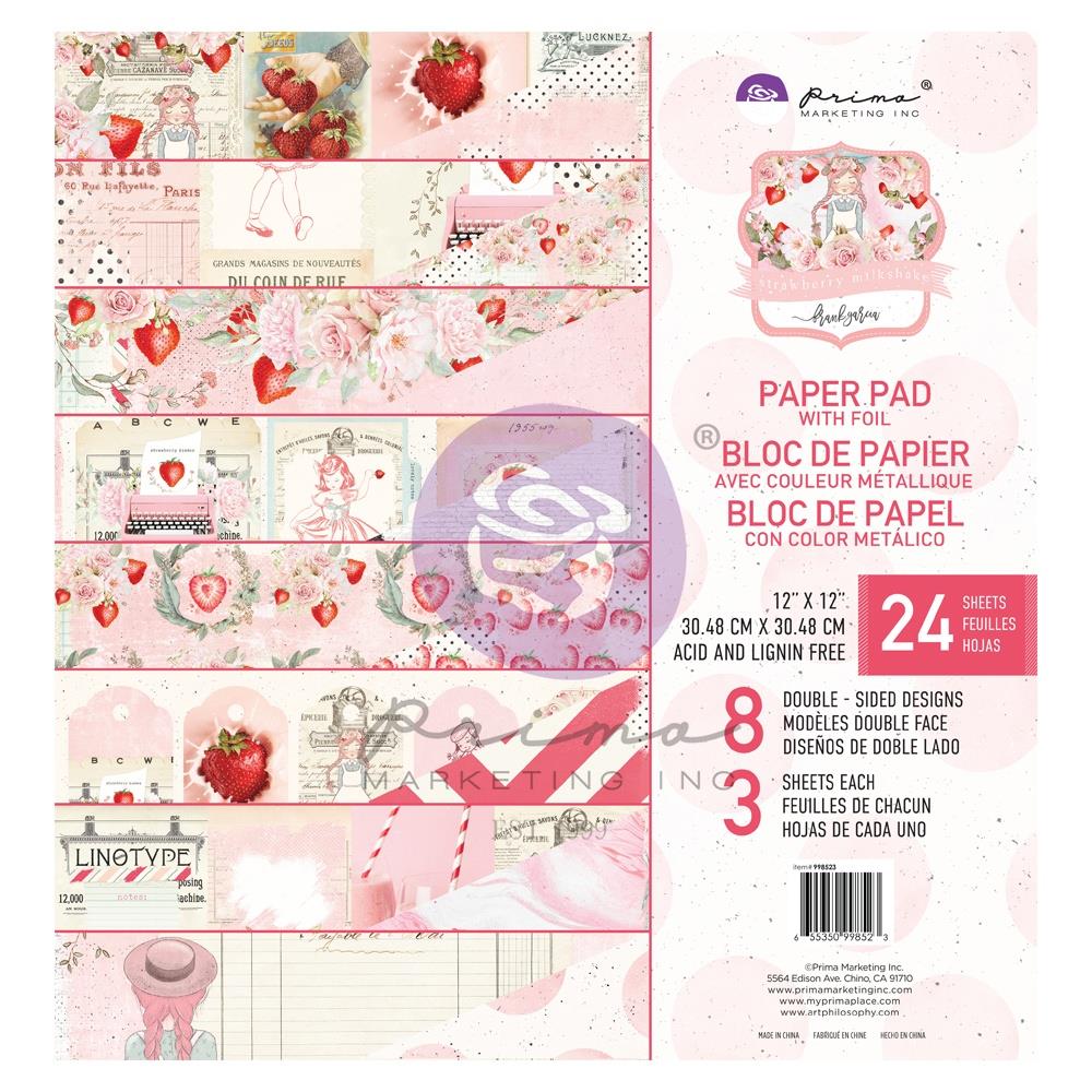 Prima STRAWBERRY MILKSHAKE 12"X12" PAPER PAD With Foil 24 sheets Shop at Scrapbooksrus Scrapbook Store Las Vegas