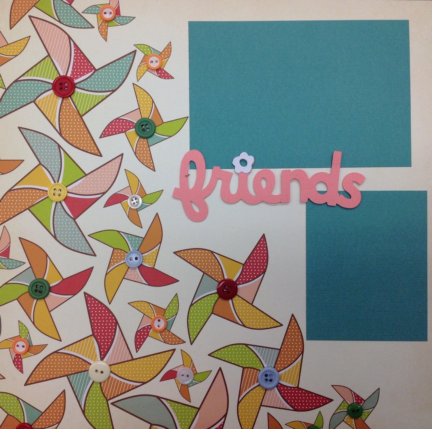 Premade Scrapbook Page (1) 12&quot;x12&quot; FRIENDS WINDMILLS - Scrapbook Kyandyland