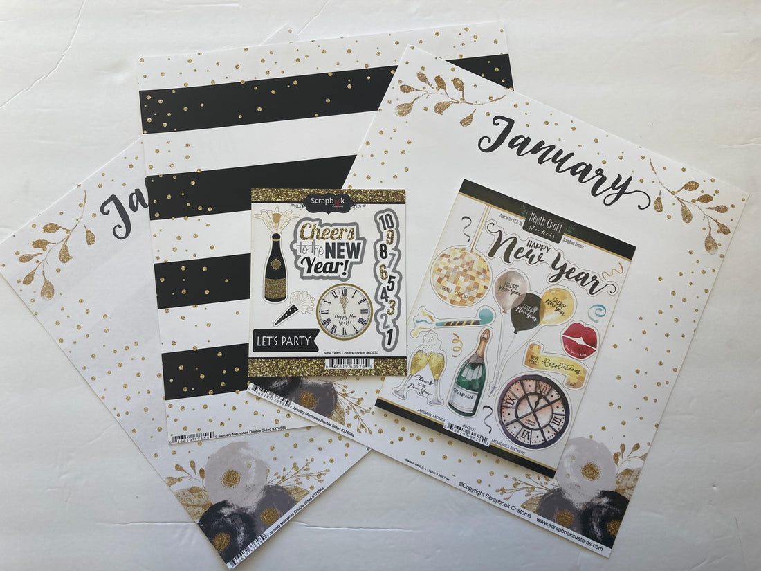 JANUARY NEW YEARS MEMORIES Scrapbook Kit 5pc