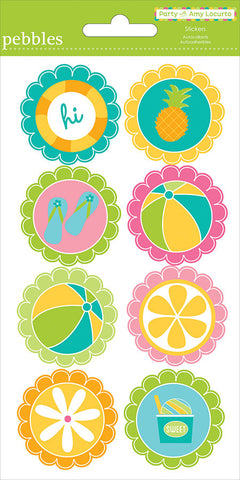 Pebbles Party Pool ROUND Stickers 8pc  Scrapbooksrus