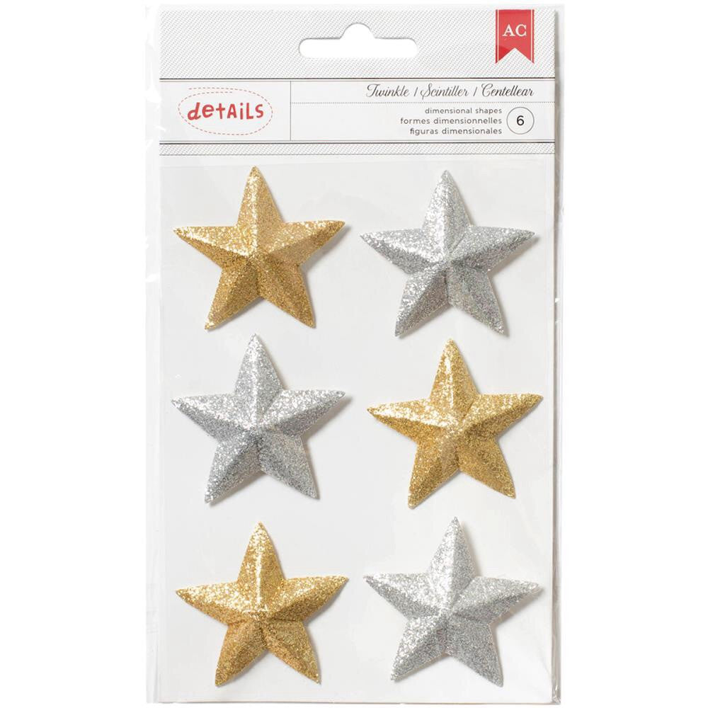 American Crafts TWINKLE 3D Stars 2&quot;X2&quot; 6pc - Scrapbook Kyandyland