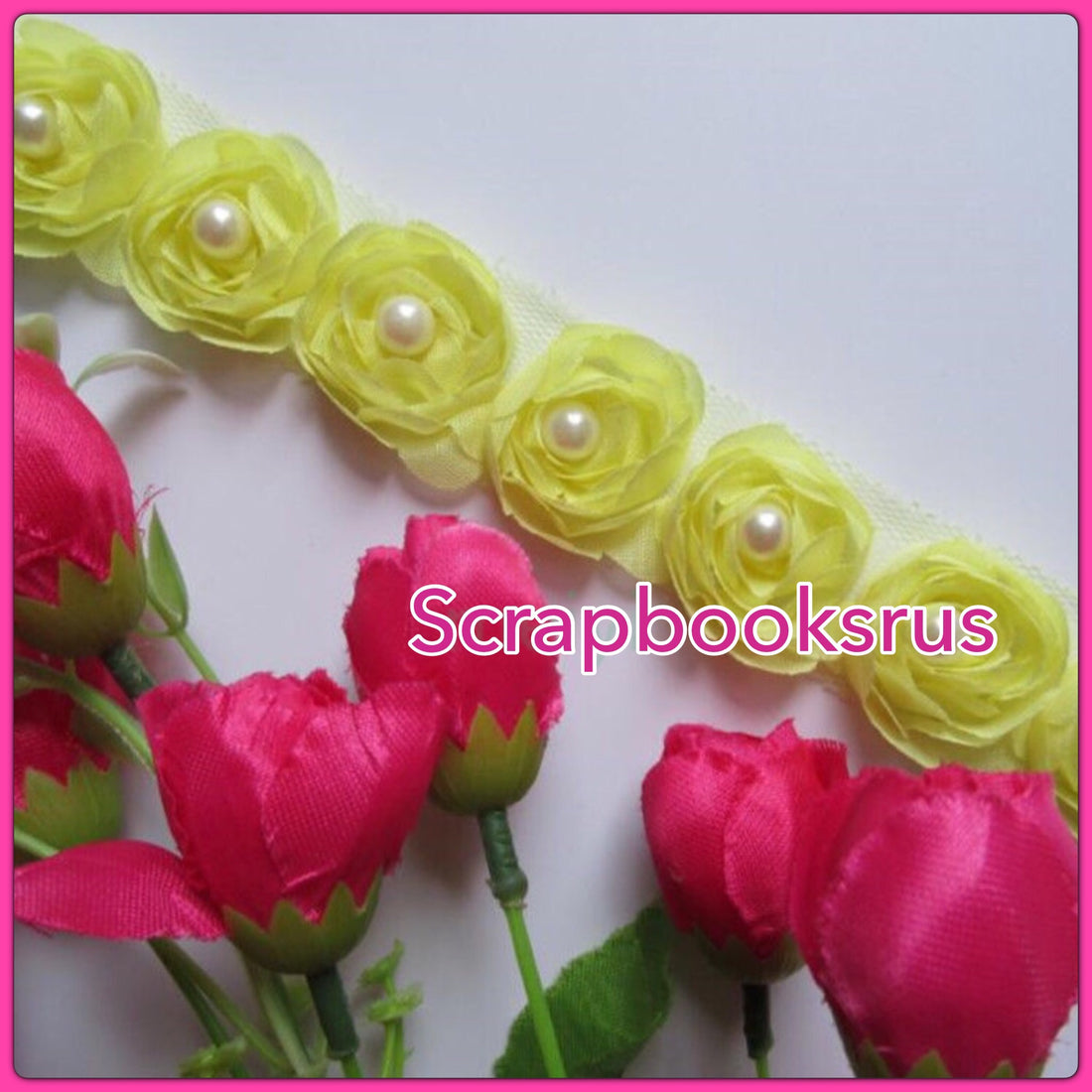 Yellow Fabric Ribbon Roses with Pearls @Scrapbooksrus Las Vegas